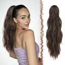 FESHFEN Ponytail Extensions, Long Claw Clip in Ponytail Hairpiece Synthetic Pony Tails Hair Piece Natural Wavy Hairpieces for Women, 20 inch Black Brown Mixed Light Brown