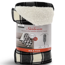 Sunbeam Microplush Sherpa Electric Heated Throw Blanket-Black/White Plaid, 60×70"