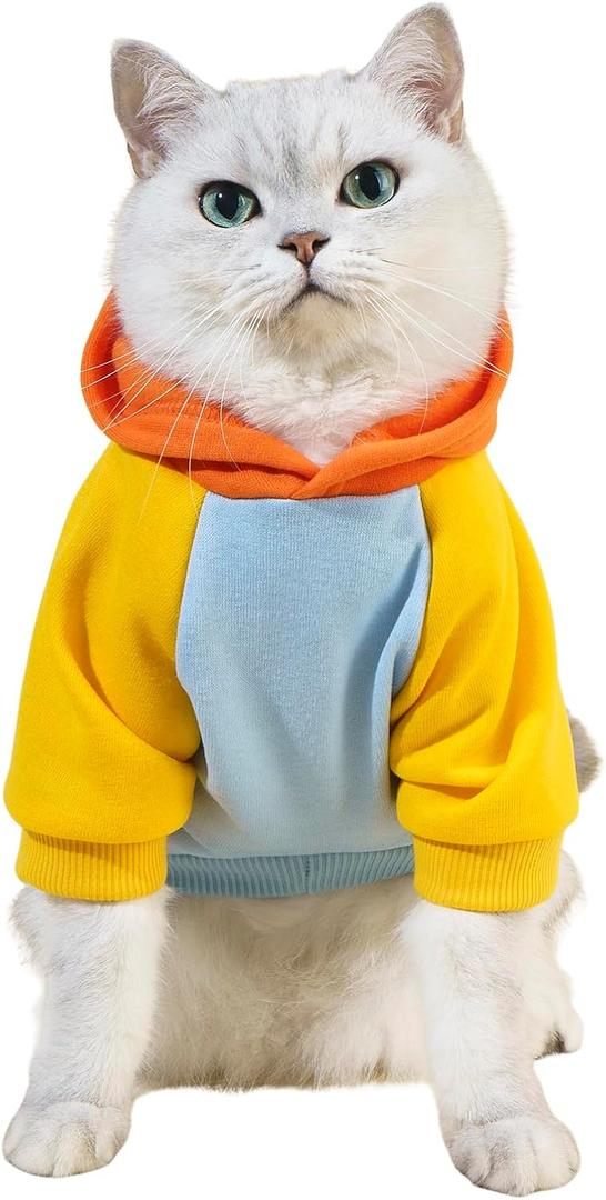 QWINEE Basic Dog & Cat Apparel - Warm Jacket & Shirt for Small Medium Dogs & Cats, Orange & Blue Medium (Orange and Blue)