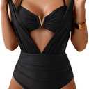 Eomenie Women's One Piece Swimsuit Halter Plunging Neck Bathing Suit Wide Straps Tummy Control Tie Back Swimwear (X-Large)