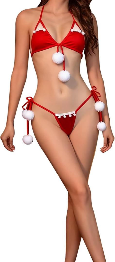 Women Lingerie Fishnet Bodysuit Sparkle Rhinestone Sexy Mesh Teddy Lingerie One Size (Christmas Red)