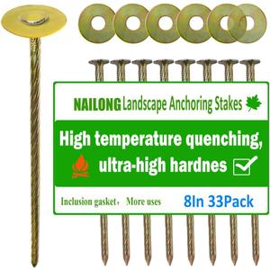 33pack 8 inch Landscape Anchoring Stakes Artificial Turf Stakes Synthetic Grass Landscape High Temperature Quenching Used for Garden Lawn Yard,Paver Edging,Weed Barrier,Artificial Turf