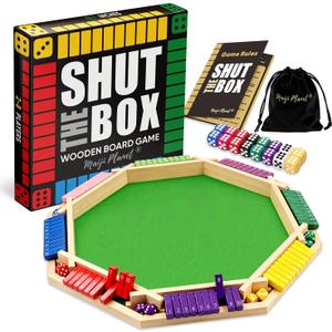 Deluxe Original Shut The Box Game Wooden Math Dice Board Game 2-8 Players