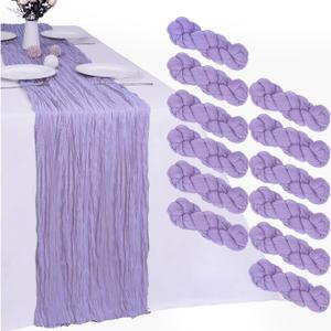 12 Pack Lavender Purple Cheesecloth Table Runner 10FT Boho Gauze Fabric Purple Table Runner 35 x 120 Inch Rustic Sheer for Spring Holiday Wedding Decor Baby Shower Party