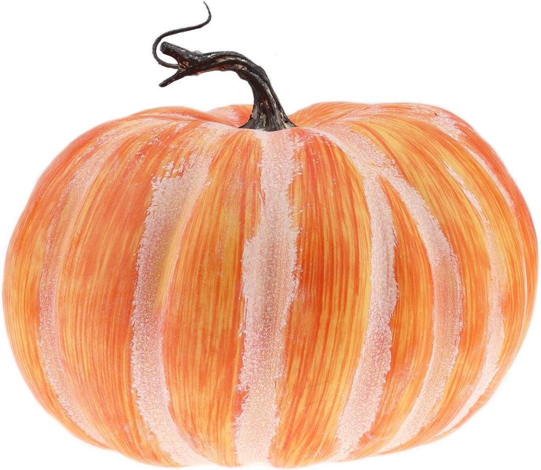 Woration Fake Pumpkin Decoration 8.4 Inch Large Yellow Artificial Pumpkin Faux Vegetable Food Model for Autumn Fall Harvest Halloween Thanksgiving Day