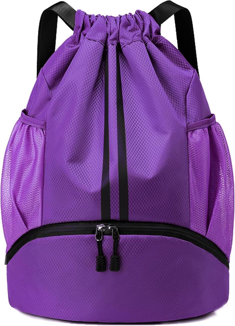 JELUTAR Drawstring Backpack Gym Bag with Shoes Compartment for Soccer, Basketball, Swim, Water-Resistant String Backpack Beach Cinch for Women Men, Purple (Large)