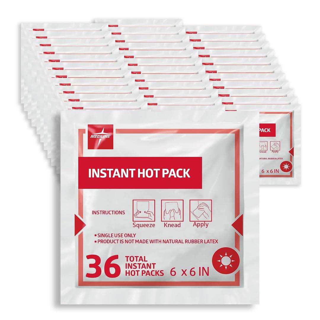 Medline Instant Warm Pack, Disposable, 6" x 6", Economical, 36 per Pack, Heat Packs for Pain Relief, Muscle Soreness and Increased Blood Flow