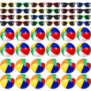 Elcoho 48 Pieces Pool and Beach Party Favors Inflatable Beach Balls Sunglasses for Adults Pool Party Supplies Summer Water Fun Toys for Beach Park Backyard Summer Party