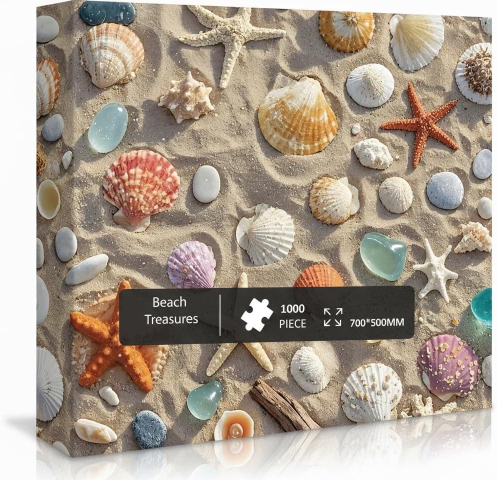 1000 Pieces Jigsaw Puzzles for Adults, Seaside Series - Calming Ocean View Art, Relaxing Stress Relief Game, Large 28" x 20", Great Gift for Summer & Home DecorBeach Treasures