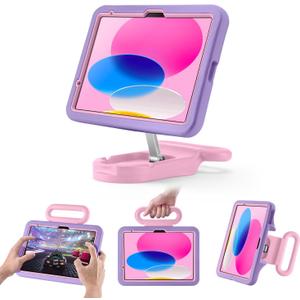 Kids Case for iPad (A16) 11th/10th Gen 10.9'' 2025/2022,Adjustable Portrait/Landscape Stand/Drop Proof with Handle,Child Friendly Case for iPad Air 11 (M4/M3/M2) 2026/2025/2024 (PurplePink)
