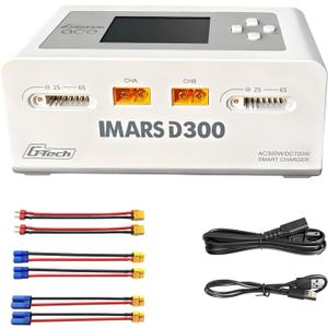 Lipo Battery Charger, Gens Ace Charger IMARS D300 G-Tech Series Smart Dual Lipo Balance Charger 16A AC 300W DC 700W (350W*2) RC Battery Charger for 1s~6s Lipo Batteries Life NiCd MH LiHV (White)