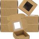 PATIKIL 3.3"x3.3"x1.4" Paper Soap Box with Window, 40 Pack Homemade Soap Boxes Square Presents Packaging Boxes for Birthday Christmas DIY Craft, Brown