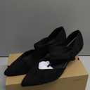 Coutgo Womens Low Kitten Heel Dress Shoes Pointed Toe Slip on Ankle Strap Cutout Elegant Party Wedding Pumps (10, Black)