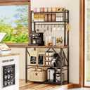 YASONIC Coffee Bar, Bakers Rack with Storage, 25.6 Inches Microwave Stand, 5 Tier Kitchen Shelves Appliance Storage, 12 S Hooks Large Coffee Station for Spices, Pots and Pans, Rustic Brown