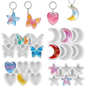 4 Pack Resin Earring Mold with Holes, 24 Cavity Butterfly Heart Star Moon Pendant Keychain Silicone Molds 4 Sizes Resin Jewelry Molds for Epoxy Crafts DIY Earrings, Necklace, Pendants, Keychains