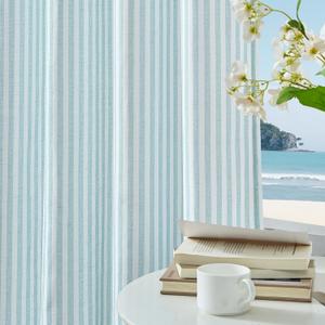 Vangao Linen Striped Curtains for Living Room Bedroom Farmhouse Tickingstripe Light Filtering Window Curtains Printed Drapes Grommet Top 2 Panels Aqua Blue on Off White W50 x L84 Inch
