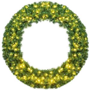 48 in. Green Cordless Pre-Lit LED Artificial Christmas Wreath with 200 LED Light and Timer