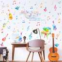 Yovkky Watercolor Music is Life Wall Decal Sticker, Peel Stick Musical Instrument Note Polka Dot Nursery Classroom Decor, Home Studio Piano Guitar Violin Saxophone Decoration Kid Bedroom Playroom Art