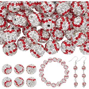 OLYCRAFT 40 Pack 8mm Rhinestone Clay Beads Baseball Polymer Clay Jewelry Beads Pave Disco Ball Clay Bead Sports Round Spacer Bead for DIY Craft Necklace Bracelet Earring Jewelry Making Party Decor