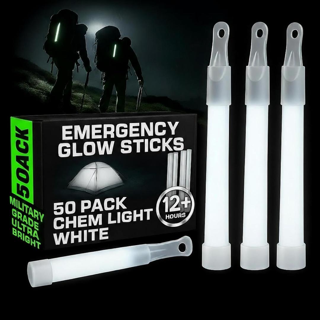 Soulchen 50 Pack White Glow Sticks 4" Bright Emergency Glow Sticks Bulk with 8-12 Hours for Use As Emergency Flares and Hiking Safety Gear or Concerts Weddings Raves Carnivals Parties Decor Events