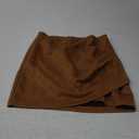 Ezcosplay Women High Waisted Faux Suede Ruched Wrap Mini Skirt Asymmetrical Tulip Hem Bodycon Short Skirts (Medium, Khaki)