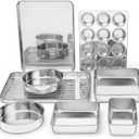 E-far 9-Piece Baking Pan Set, Stainless Steel Bakeware Sets for Sheet Cake Cookie Loaf Muffin, Include Baking Sheet, Round Square Rectangle Baking Pan & Cooling Rack, Dishwasher Safe