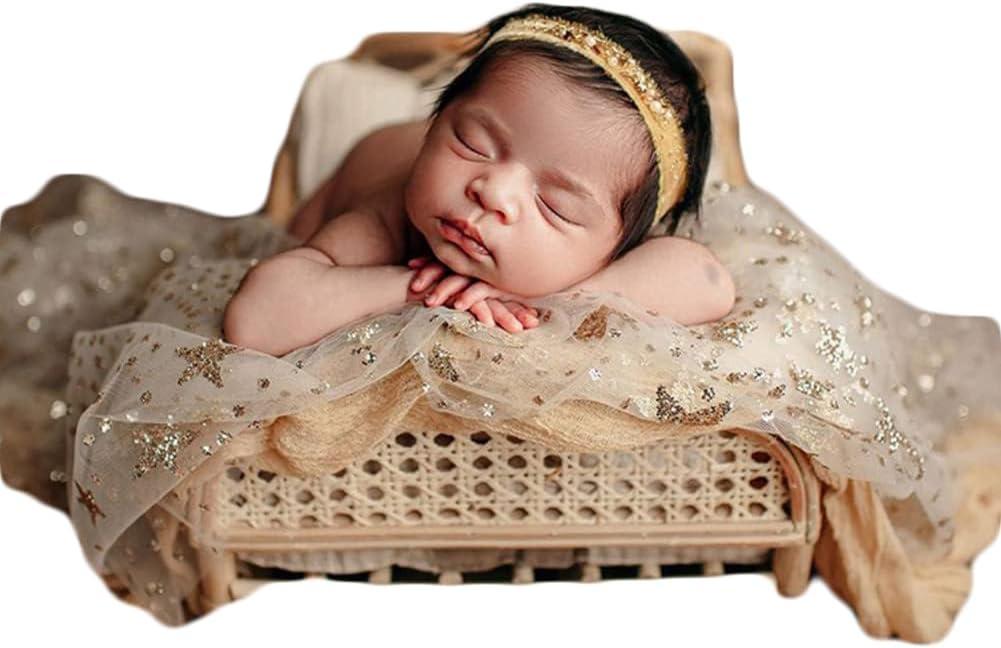 Coberllus Newborn Photography Wrap | Starry Wrap Blanket for Baby Photo Props | 15.74 X 62.99 inch Newborn Photo Shoot (Gold)