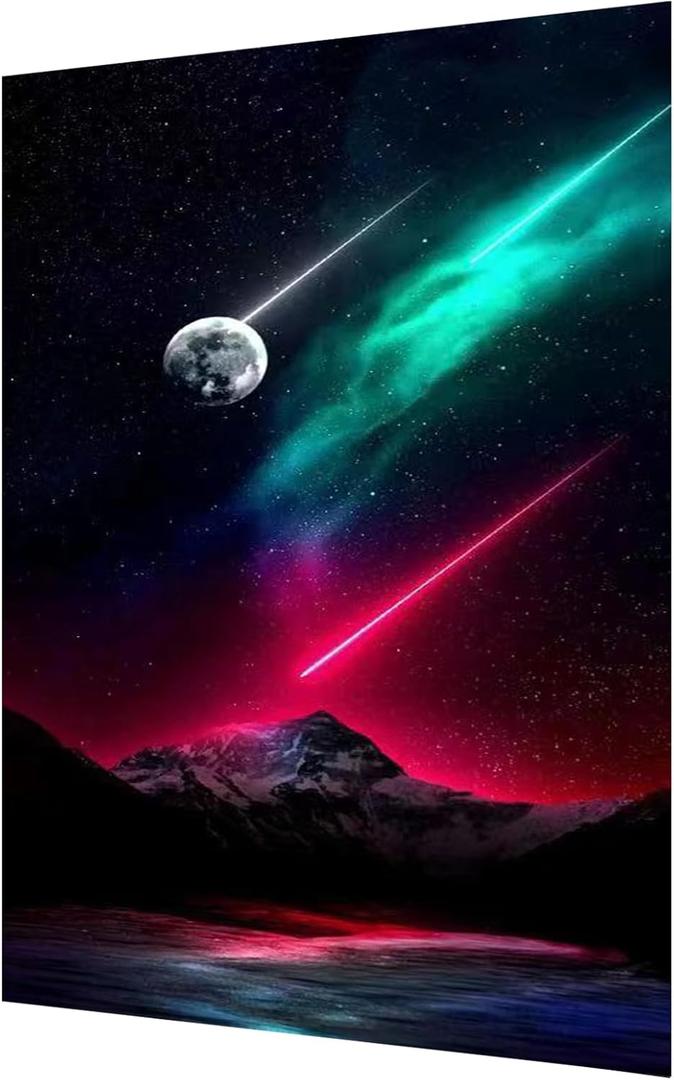 hyzsj 5D Aurora Diamond Art Painting,Large Diamond Painting Kits for Adults,DIY Full Drill Crystal Rhinestone Arts,Gem Art Painting with Diamond Home Wall Decor (Mountain Moon 27.5 X 15.7inch) (Aurrora B)