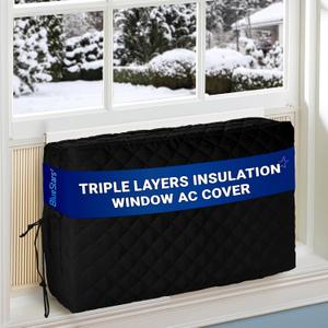 UPGRADED Window Air Conditioner Cover Indoor - NEW Version with VelcroSides - Inside AC Cover for Winter - Polyester Fiber Fill Layers Insulation - 21" x 15" x 3.5" - Black (6000 - 8000 BTU)