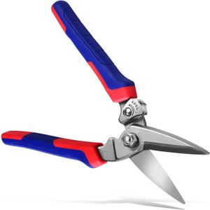 Heavy Duty Industrial Scissors: Utility Sharp Aviation Tin Snips for Cutting Thin Metal Sheet, Fine Iron Wire, Wires, Plastic, Rubber Hose, Carpet, Cardboard 8'' Blue