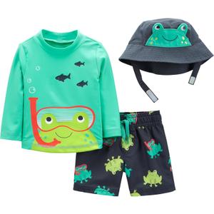 Simple Joys by Carter's Boys' Swimsuit Trunk and Rashguard Set, Frogs, 12 Months