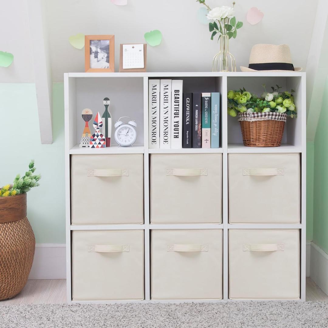 Storage Cubes, 11 Inch Cube Storage Bins, Set of 6, Fabric Foldable Storage Bins With Handles, Closet Storage Organizer Bins, Cubby Clothing Storage Baskets for Shelves, Beige (6 Pack, Beige)
