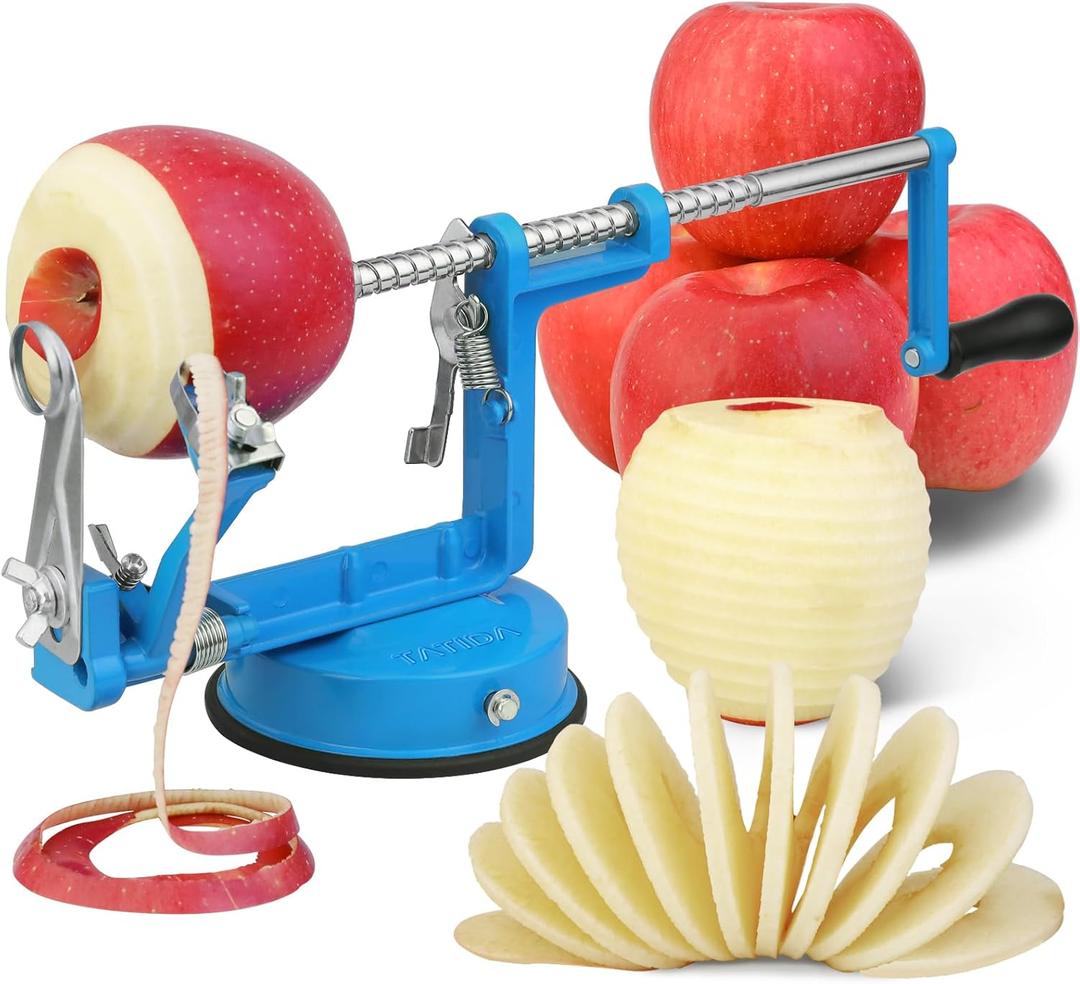 Apple Peeler Slicer Corer 3 In 1, Potato Peelers, Stainless Steel Heavy Duty with Suction Cup Base (Blue)