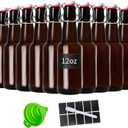 12oz Amber glass bottle with Airtight Stopper Lids (10 Pack) -Swing Top Glass Bottles-Flip Top Brewing Bottle for Fermentation, Kombucha, Mead, Vinegar, Beer, Kefir, Wine,Soda,whisky