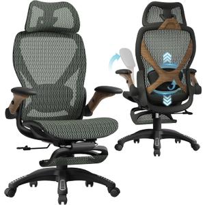 ELABEST X100 Ergonomic Mesh Office Chair with Footrest, Big and Tall Hone Desk Chair with 5D Flip-Up Arms, Adjustable 3D Lumbar Support,Gaming & Executive Computer Chairs, 24in X 26in X 41in