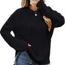 CiCiBird Women Fall Sweater Oversized Cable Knit Tops Fashion Crewneck Pullover 2025 Long Sleeve Outfits (Black, L)