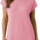 Wenrine Womens Summer Mini Dress Casual Knitted Short Cap Sleeve Boat Neck Loose Sweater Dresses (Pink)