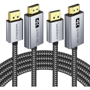 Warrky 4K DisplayPort to HDMI Cable Adapter 6FT 2 Pack, [Aluminum Shell, Nylon Braided] High Speed (1440P 60Hz, 1080P 120Hz) Uni-Directional DP to HDMI Cord Compatible for Dell, HP, Insignia, Samsung
