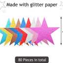 Gejoy 80 Pieces Rainbow Silver Glitter Stars Cutouts Gold Stars Decoration Double Printed Paper Star for Movie Night Bulletin Board Decoration, Classroom Wall Graduation Party Decorations 6 Inches