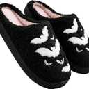 Cute Slippers for Women Halloween Fun Cute Holiday House Shoes Fluffy Warm Slipper Gifts for Adults, 7.5-8.5, Black-bat