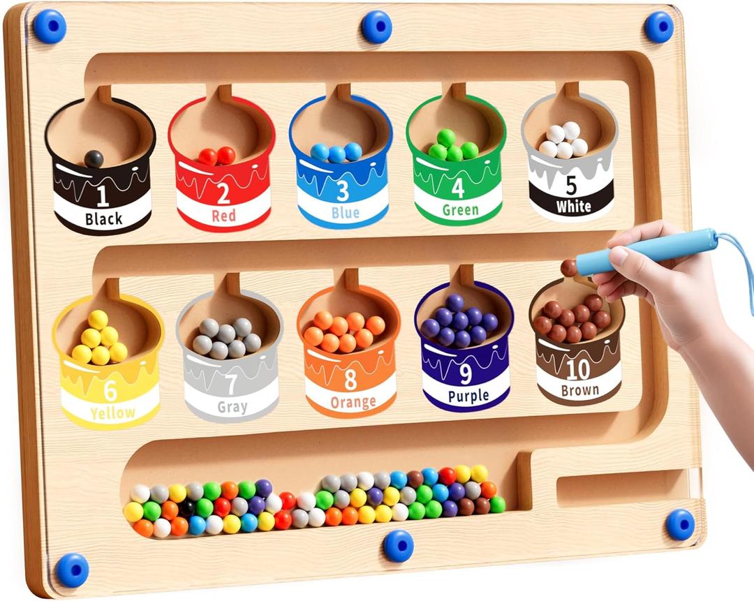 Magnetic Color and Number Maze - Montessori Puzzle Board for Toddlers Ages 3-5, Sorting & Counting Matching Games, Fine Motor Skills Toy , Wooden Preschool Learning Activities for Kids, birthday Gifts