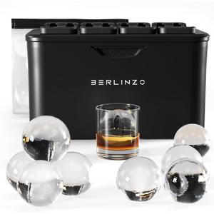 Berlinzo Premium Clear Ice Ball Maker Mold - 8 Large 2.4" Crystal Clear Ice Balls for Whiskey, Cocktails & Bourbon - Easy-to-Remove Mold for Ice Spheres - XL Storage Bag Included (Non-Electric), 3.8 X 5.3 X 5.8 Inches