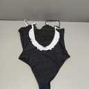 Verdusa Women's One Piece Swimsuit Cut Out Ruffled Open Back Spaghetti Strap Swimwear (Black) M