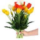 Riceshoot 6 Bunches Artificial Tulips Flowers 30 Pcs Real Touch Faux Tulips Bouquets Arrangements Realistic Flowers for Office Wedding Party Kitchen Decoration(Warm Color)