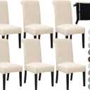 SPRINGRICO 6 Pack Dining Room Chair Covers with seat Belt, Stretch Parsons Chair Slipcover Washable Kitchen Dining Chair Cover Removable Seat Protector Set of 6, S2- Beige