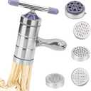 Manual Pasta Maker Machine, Stainless Steel Noodle Maker with 5 Dies, Hand Crank Pasta Press & Extruder for Fresh Homemade Pasta, Easy to Clean, Kitchen Pasta Machine