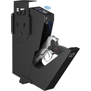 Urban Deco Gun Safe for Handgun Drop Down,Quick Access Pistol Safe Mounted Single Biometric Safes For Nightstand, Desk, Bedside,Vehicle Handgun Safe Auto Open - With Fingerprint, Pin Code, Key Access