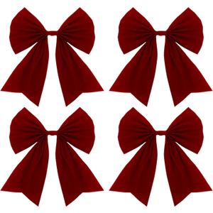Giegxin 4 Pcs Large Burgundy Christmas Velvet Bows 9 x 10.6 Inch Burgundy Christmas Tree Velvet Ornaments Bows Waterproof Xmas Tree Topper for Holiday Xmas Home Outdoor Party Decoration
