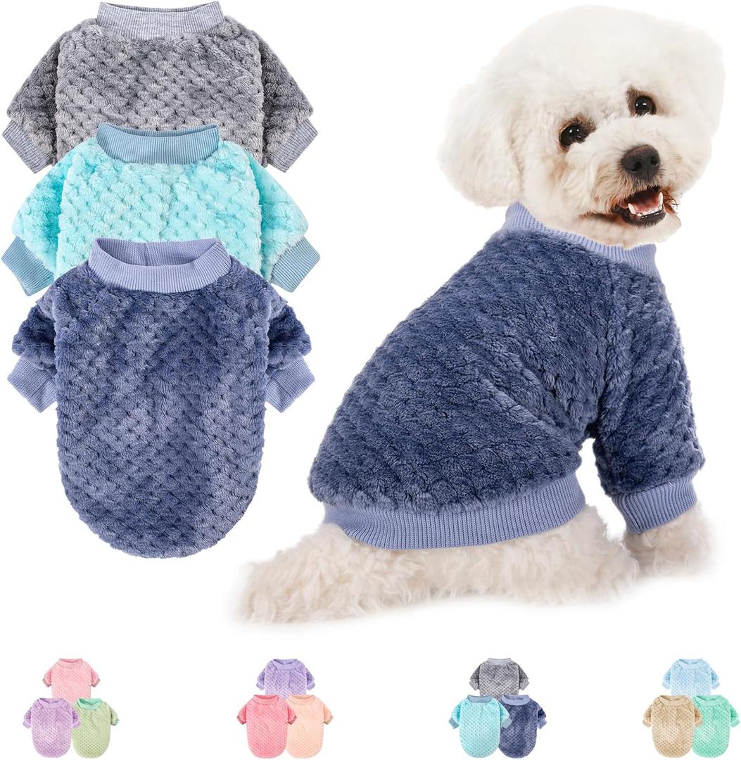 Dog Sweater, 3 Pack Dog Sweaters for Small Medium Dogs or Cat, Warm Soft Flannel Pet Clothes for Dogs Girl or Boy, Dog Shirt Coat Jacket (Medium, Grey+Navy+Sky Blue)