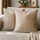 GIGIZAZA Decorative Throw Pillow Covers 20x20,Set of 2 Taupe Square Couch Pillow Covers,Velvet Sofa Boho Cushion Pillows